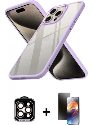 Marsilyan™- iPhone 15 Pro Max Kılıf Nova Işık Serisi - Siyah 3D Antistatik Mat Seramik Nano Ekran Koruyucu + Pvd Metal Kamera Lens - Tu