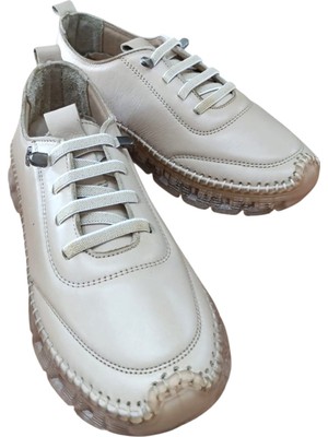 Palovit 2007 Kadın Hakiki Deri Silikon Taban Günlük Comfort Ayakkabı Bej