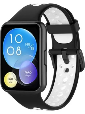 Naturion Newface Huawei Watch Fit 2 Spor Delikli Kordon - Siyah-Beyaz