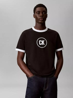 Calvin Klein Erkek %100 Pamuklu Logo Detaylı Bisiklet Yaka Kısa Kollu Siyah T-Shirt LV04RF821G-UB1