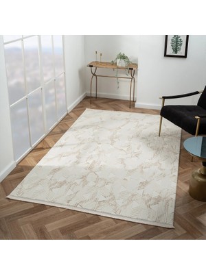 Cotto Home Scala SC012A Beyaz Halı Modern Desenli Tozu Az Akrilik Salon Halısı Yatak Odası Mutfak Koridor