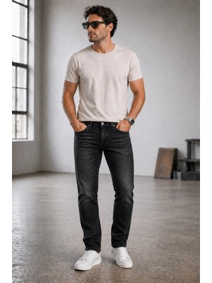 Connemara Jeans Erkek Slim Fit Siyah Jean Pantolon Hafif Kimyasal Yıkamalı Modern Kesim