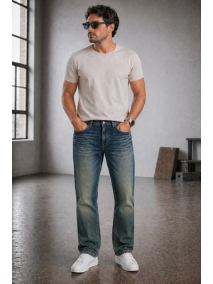 Connemara Jeans Erkek Likralı Regular Fit Mavi Jean Pantolon Yıkamalı Rahat Kalıp Denim
