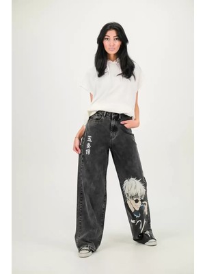 Naturion Anime Baskılı Yıkamalı Baggy Jean