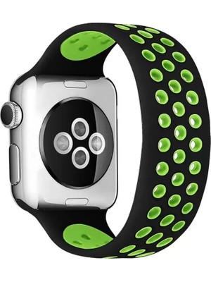 Naturion Newface Apple Watch 38MM Ayarlı Delikli Silikon Kordon - Siyah-Yeşil
