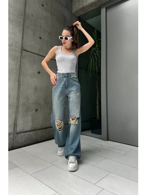Naturion Yırtık Detaylı Yıkama Efektli Baggy