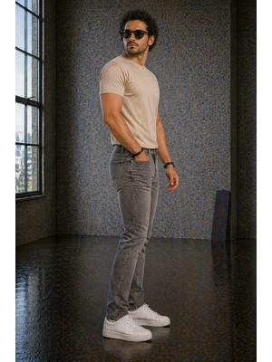 Connemara Jeans Erkek Gri Regular Fit Likralı Jean Pantolon Rahat Kalıp Günlük Denim