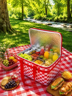 40 Litre Termal Pötikareli Piknik Sepeti Kırmızı Beyaz