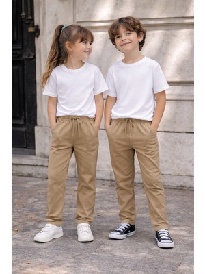 Baby Lory Kids Store Unisex Çocuk Beli Lastikli Kanvas Pantolon