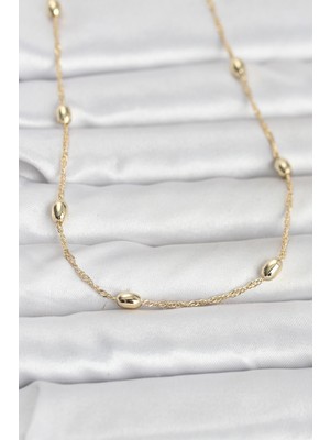 sbodurhome cm 14K Gold Renk Topçuklu Burgu Zincir Model 60 cm Kadın Kolye