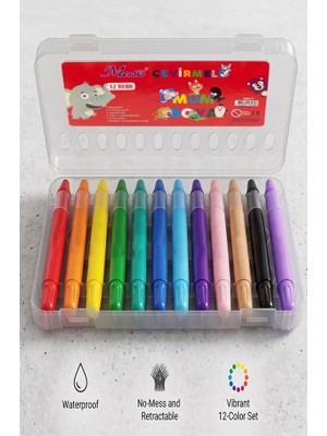 ArtMaster Çevirmeli Jel Mum Boya 12 Renk 1 Adet Masis Plastik Kutulu 12 Li Mum Boya Kalemi Silinebilir Zararsız Yıkanabilir