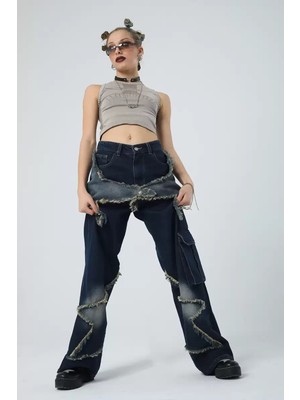 Naturion Yıldız Parça Detaylı Kargo Cep Baggy Jean