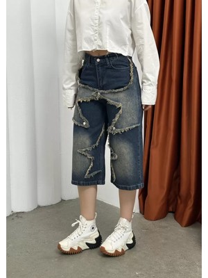 Naturion Roxy Patchwork Detaylı Denim Capri Pantolon