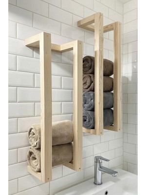 Nest Woodtr Doğal Masif Ham Ahşap Havluluk – Dekoratif Banyo Rafı - Banyo Havlu Düzenleyici 60X20CM (1 Adet)