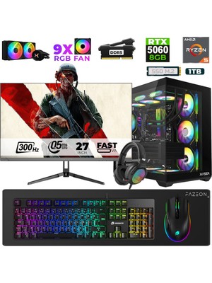 Xaser Star X250 Ryzen 5 7500F 16GB Ram 1tb M.2 Nvme SSD 8gb RTX5060 27" 300Hz Oyuncu Bilgisayarı