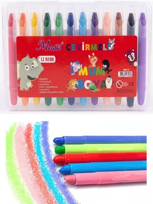 Artlantis Çevirmeli Jel Mum Boya 12 Renk 1 Adet Masis Plastik Kutulu 12 Li Mum Boya Kalemi Silinebilir Zararsız Yıkanabilir