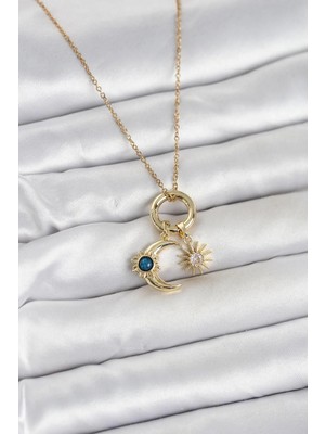 sbodurhome  316L Çelik Gold Renk Gece Gündüz Tema Charmlı Kadın Kolye TG27BKO11015