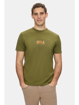 Ucla Angelo Haki Bisiklet Yaka Baskılı Yumuşak Dokulu Modal Kumaş Standard Fit Erkek Tshirt