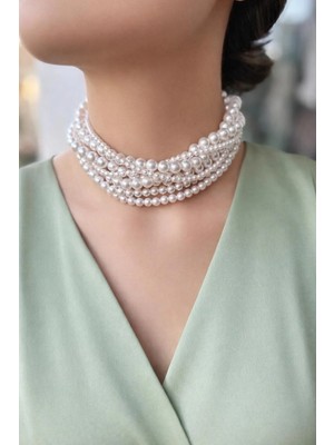 So CHIC Clara 18 Ayar Sarı Altın Kaplama 39 Cm Gümüş Choker İnci Kolye