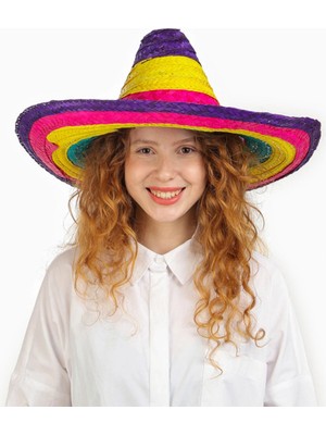 sbodurhome Sombrero Meksika Şapkası Renkli Örme Hasır Çocuk Boy