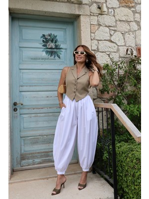 Purple By Banu Beyaz Jogger Şalvar Pantolon