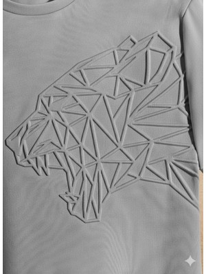 Afri Erkek Gri Gofre Baskılı Geometrik Kaplan Tişört | Tam Kalıp Bisiklet Yaka T-Shirt