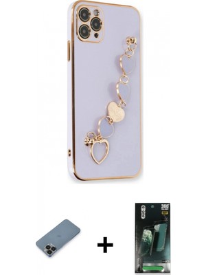 Marsilyan™- iPhone 11 Pro Max Kılıf Nova Işık Prime - Şeffaf 360 Full Body Arka Koruyucu + Metal Kamera Lens Koruma Cam - Sh