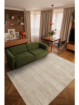 Cotto Home Ipeksi IP012S Kahverengi Halı Modern Çizgili Desen Pamuk Taban Dayanaklı Salon Mutfak Halısı