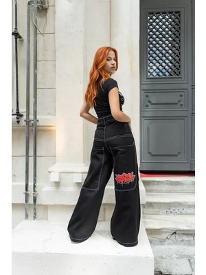 Naturion Oversize Graffiti Detaylı Jean Pantolon