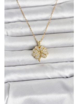 sbodurhome  316L Çelik Gold Renk Açılabilir Yonca Model Zirkon Taşlı Kadın Kolye TG27BKO11048