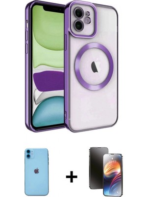 Marsilyan™- iPhone 11 Kılıf Nova Işık Özel Seri - Siyah 3D Antistatik Mat Seramik Nano Ekran Koruyucu + Neon Fosforlu Kamera Lens - Mı