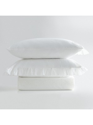 Ecocotton Nare Battal Boy Nevresim Takımı %100 Organik Pamuk Perkal Nakışlı Çerçeveli Krem 240X220 cm