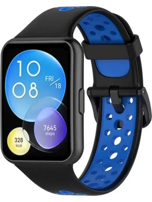 Naturion Newface Huawei Watch Fit 2 Spor Delikli Kordon - Siyah-Mavi