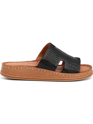 Tergan Four Season Siyah Hakiki Deri Kadın Terlik - K4METR068705-A23