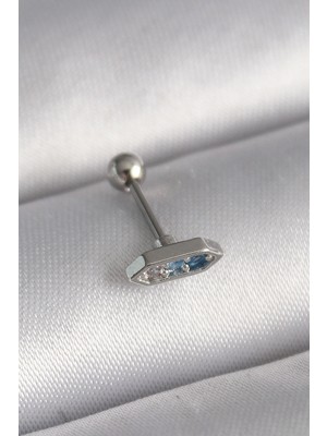 sbodurhome 316L Çelik Gümüş Renk Mavi Zirkon Taşlı Tragus Piercing
