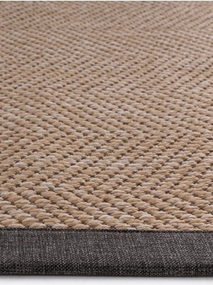 Carpet Diem Home Design Dokuma Balık Sırtı Sisal Kolay Temizlenir Mutfak Antre Oturma Odası Kumaş Bordürlü Özel Bej Halı