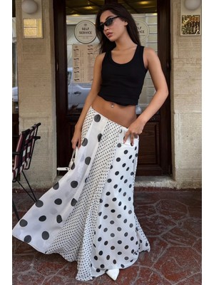 Madmext Beyaz Çoklu Puantiye Desen Maxi Etek MG2839