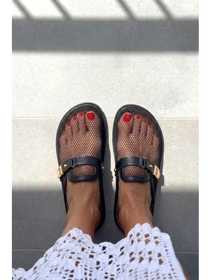 Fox Shoes Y250505115 Siyah File Detaylı Kadın Terlik