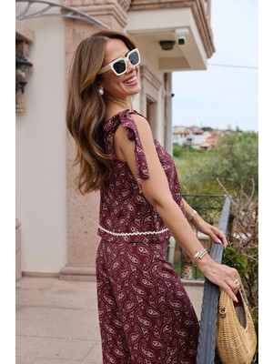 Purple By Banu Mürdüm Desenli Bluz Pantolon Takım
