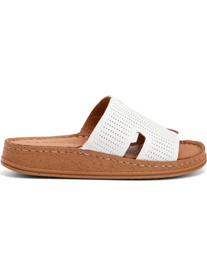 Tergan Four Season Tergan Beyaz Hakiki Deri Kadın Terlik - K4METR068705-A26