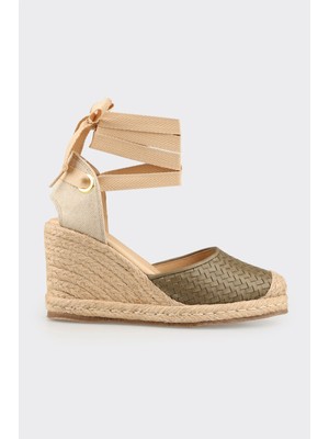 Elle Haki Deri Kadın Dolgu Topuk Espadril