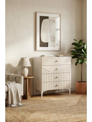 By Cino BYCİNO Leyla 4 Çekmeceli Modern Tasarım Mdf Membran Kapak Lambiri Bej Şifonyer