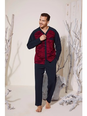 Uslucan Alışveriş Kocabey 8025 Erkek  V Yaka Boydan Düğmeli Pijama Takımı