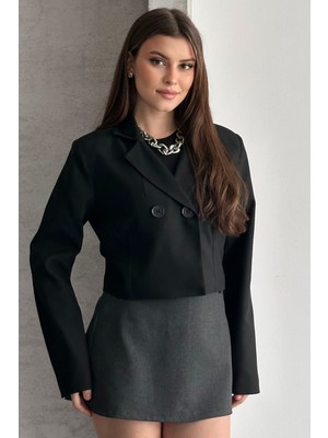 Moda Armanc Kadın Kruvaze Yaka Crop Blazer Ceket