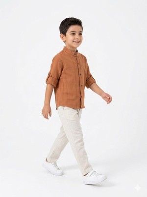 Kids Çocuk Erkek Çocuk Hakim Yaka Gömlek Pantolon Takım Yazlık Şık Kombin 2 Parça ( 3-12 Yaş )