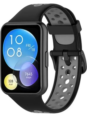 Naturion Newface Huawei Watch Fit 2 Spor Delikli Kordon - Siyah-Gri