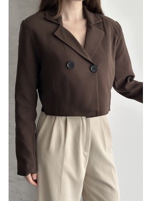 Moda Armanc Kadın Kruvaze Yaka Crop Blazer Ceket