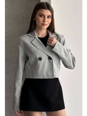 Moda Armanc Kadın Kruvaze Yaka Crop Blazer Ceket