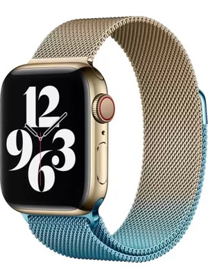 Naturion Newface Apple Watch 38MM Metal Mıknatıslı Kordon - Metalik Gold-Mavi