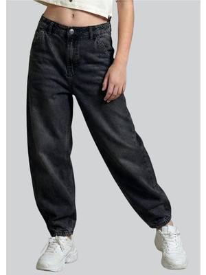 Waka Waka Kids Store Kız Çocuk Füme Paçası Lastikli Jogger Jean Pantolon